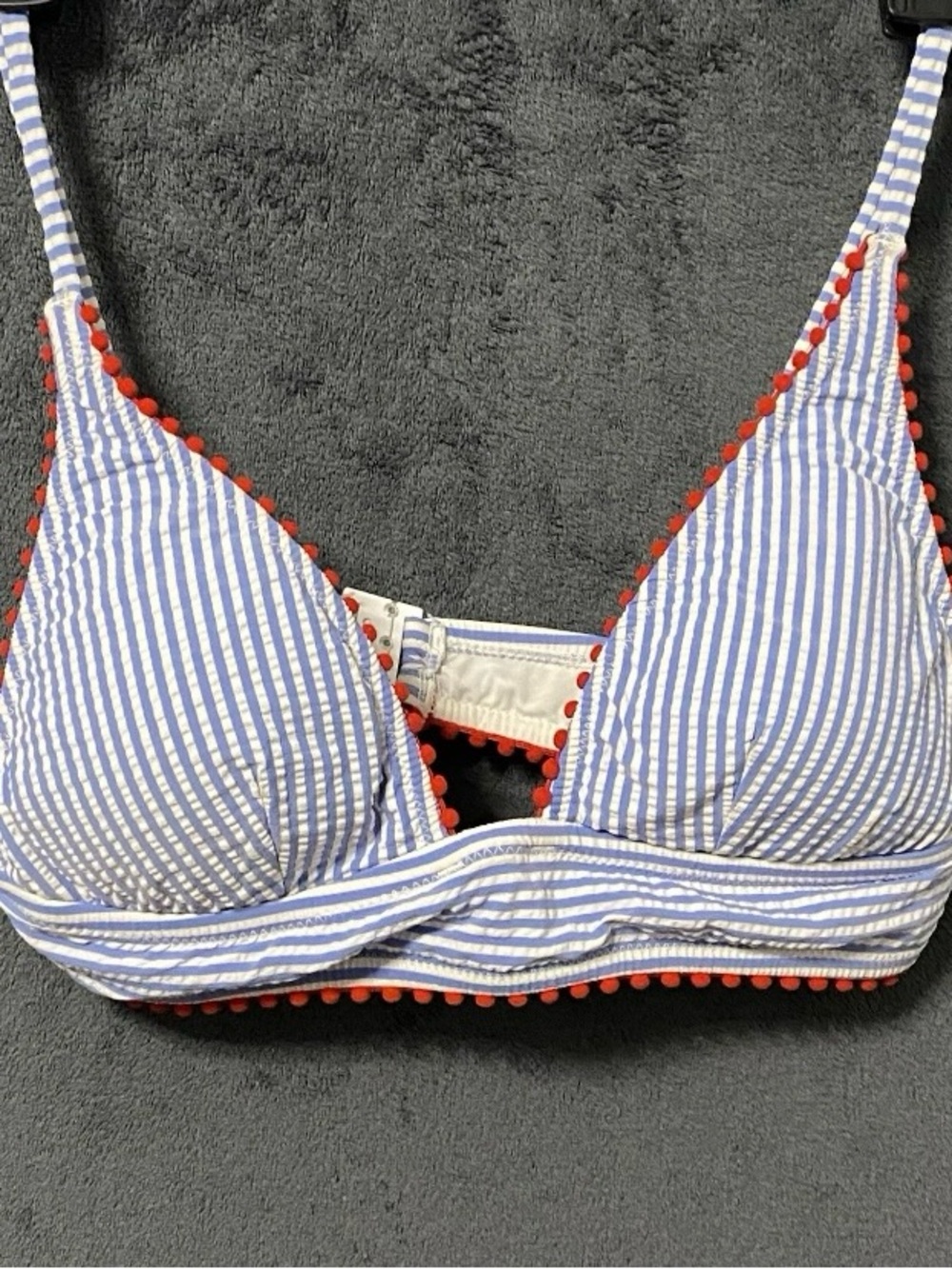 J Crew Bikini Top Womens XS Blue White Stripped Triangle Padded Adjustable Swim